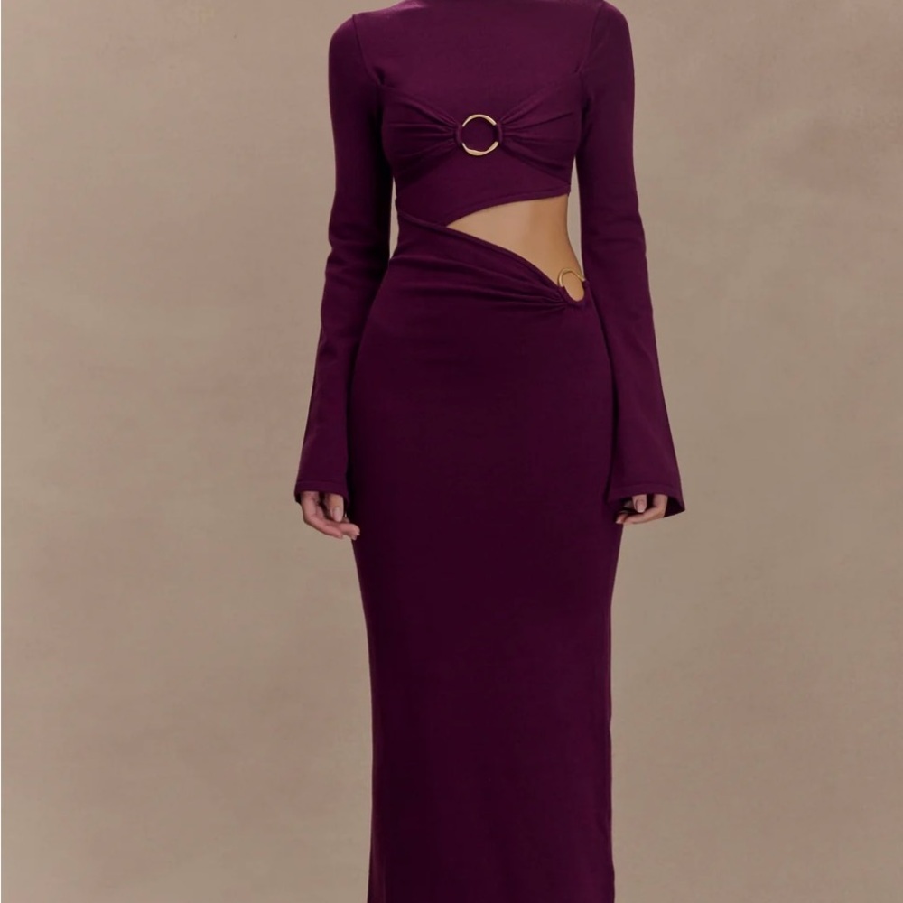 Meshki Long Sleeve Knit Midi Dress - Plum